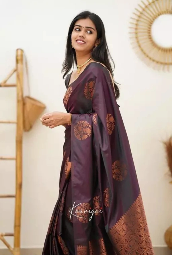 Neha Collection Fancy Banarasi Jacquard Silk Women's Saree - Old Lavender, Free Size