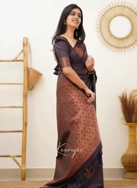 Neha Collection Fancy Banarasi Jacquard Silk Women's Saree - Old Lavender, Free Size