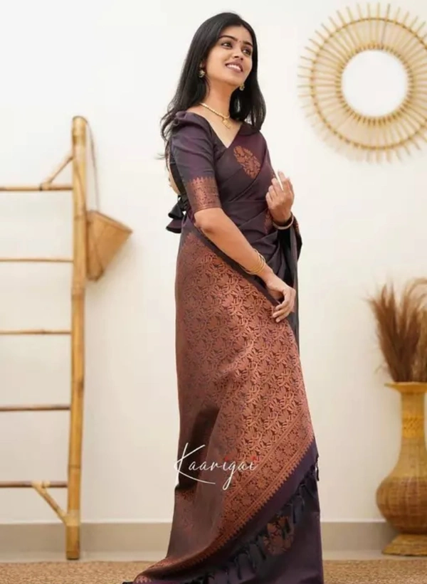 Neha Collection Fancy Banarasi Jacquard Silk Women's Saree - Old Lavender, Free Size