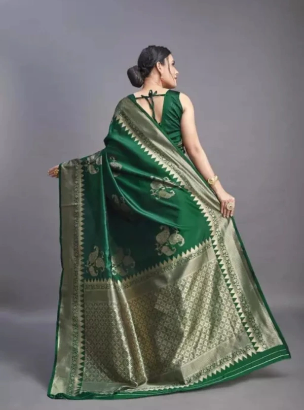 Neha Collection Women's Banarasi Silk Jacquard Saree With Blouse - Green, Free Size