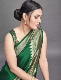 Neha Collection Women's Banarasi Silk Jacquard Saree With Blouse - Green, Free Size