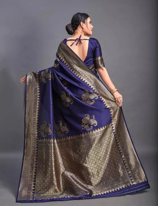 Neha Collection Women's Banarasi Silk Jacquard Saree With Blouse - Blue, Free Size