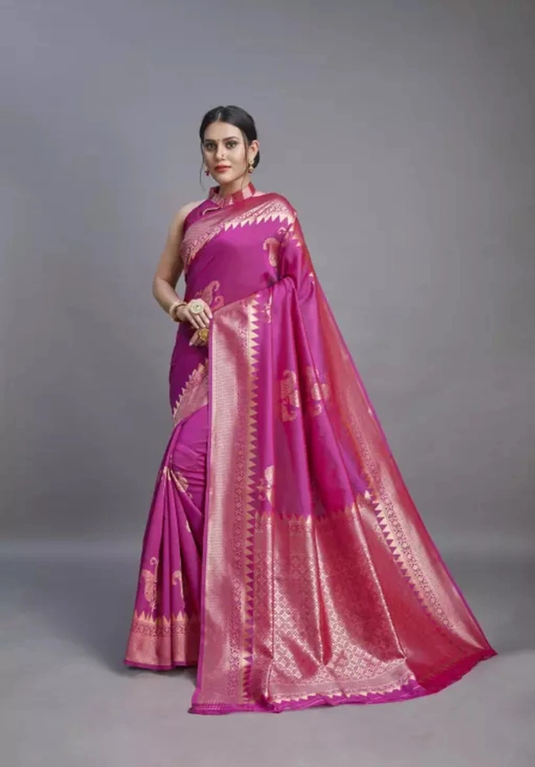 Neha Collection Women's Banarasi Silk Jacquard Saree With Blouse - Pink, Free Size