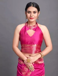 Neha Collection Women's Banarasi Silk Jacquard Saree With Blouse - Pink, Free Size