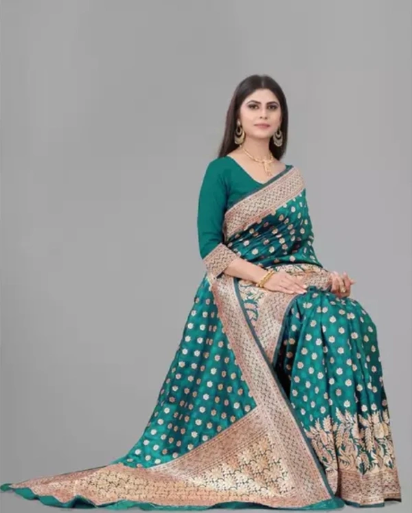 Neha Collection Women's Banarasi Silk Saree - Viridian, Free Size