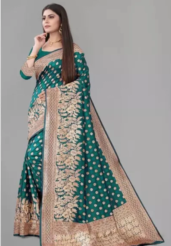 Neha Collection Women's Banarasi Silk Saree - Viridian, Free Size