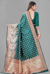 Neha Collection Women's Banarasi Silk Saree - Viridian, Free Size