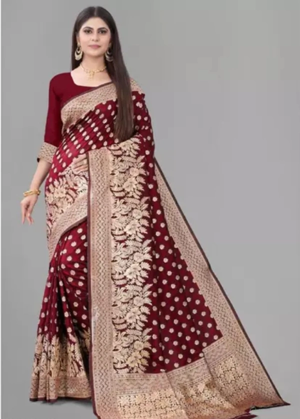 Neha Collection Women's Banarasi Silk Saree - Maroon, Free Size