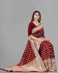 Neha Collection Women's Banarasi Silk Saree - Maroon, Free Size