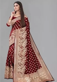 Neha Collection Women's Banarasi Silk Saree - Maroon, Free Size