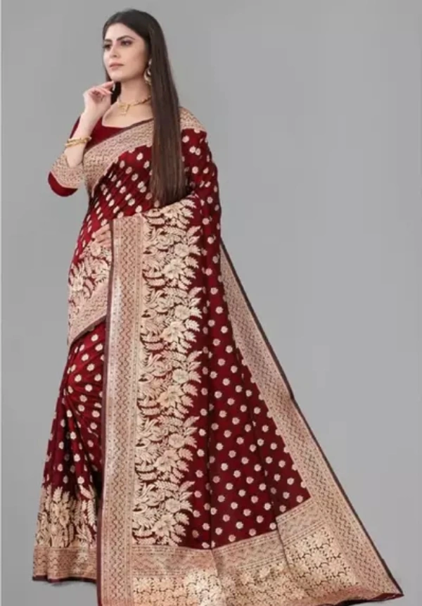 Neha Collection Women's Banarasi Silk Saree - Maroon, Free Size