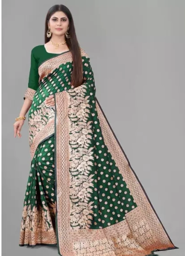 Neha Collection Women's Banarasi Silk Saree - Green, Free Size