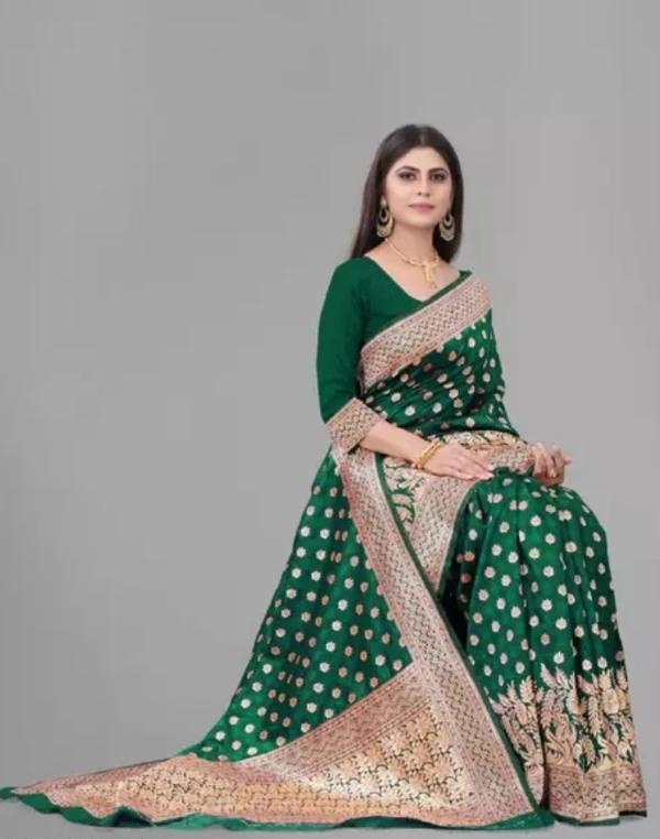 Neha Collection Women's Banarasi Silk Saree - Green, Free Size