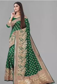 Neha Collection Women's Banarasi Silk Saree - Green, Free Size