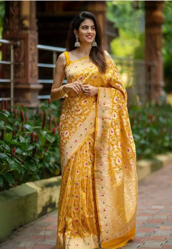 Neha Collection Women's Banarasi Silk Saree - yellow, Free Size