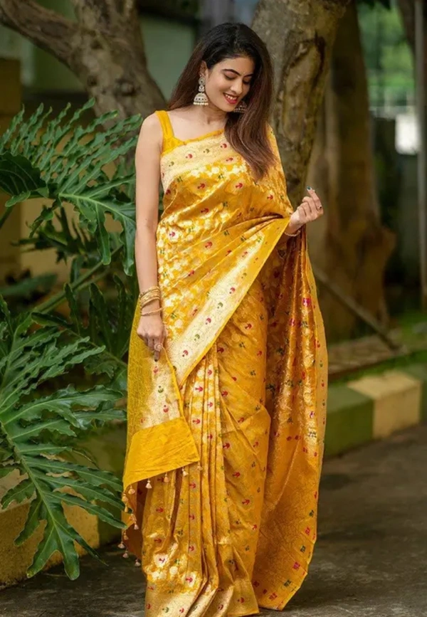 Neha Collection Women's Banarasi Silk Saree - yellow, Free Size
