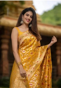 Neha Collection Women's Banarasi Silk Saree - yellow, Free Size
