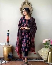 Neha Collection Women's Black Kurta With Pant & Dupatta Sets - Black, S