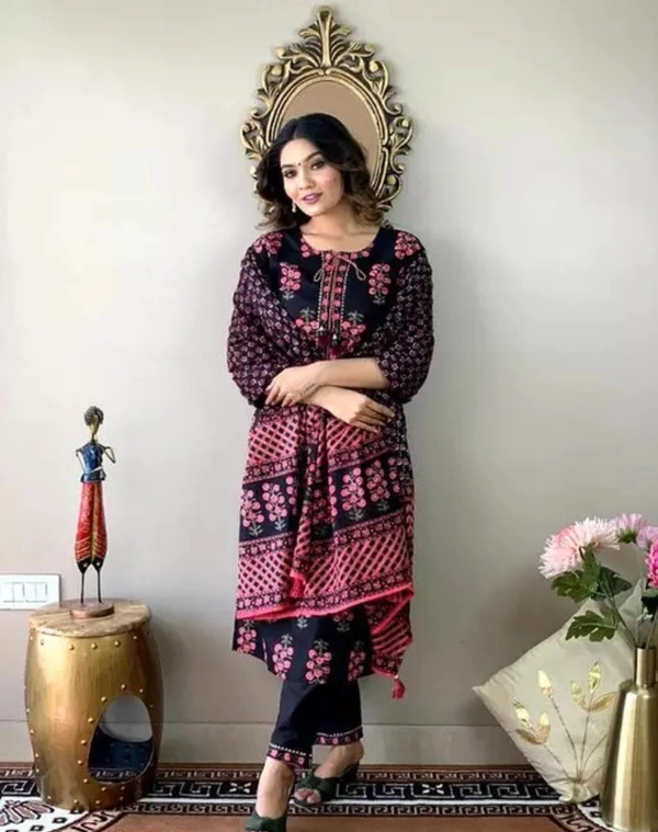 Neha Collection Women's Black Kurta With Pant & Dupatta Sets - Black, S