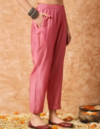 Neha Collection Women's Linen Cotton Kurta,Pant, And Dupatta Sets - Peach, L