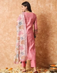 Neha Collection Women's Linen Cotton Kurta,Pant, And Dupatta Sets - Peach, M