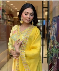 Neha Collection Women's Latest Designer Kurta Sets - light yellow, S