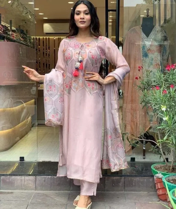 Neha Collection Women Printed Embroidery Kurta Sets - Pink Flare, M
