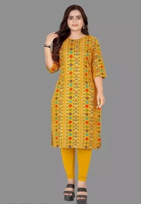 Neha Collection Women's Premium A-line Cotton Kurti - Yellow, XXXL