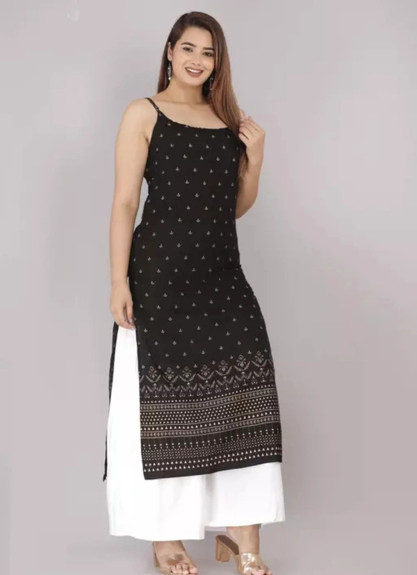 Neha Collection Women's Floral Printed Straight Fit Kurti - Black, XS