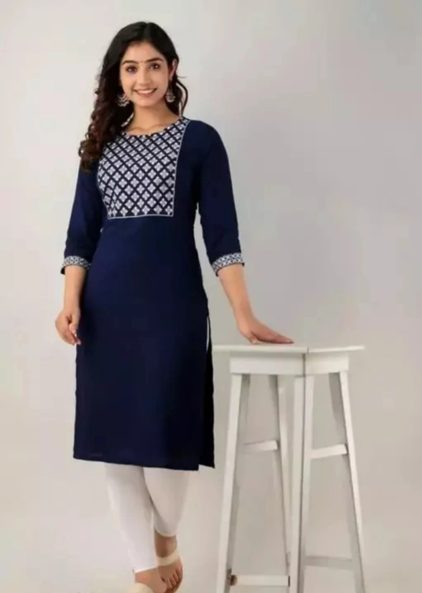 Neha Collection Women's Embroidery A-line Cotton Kurti - Blue, M