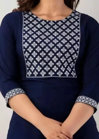 Neha Collection Women's Embroidery A-line Cotton Kurti - Blue, M