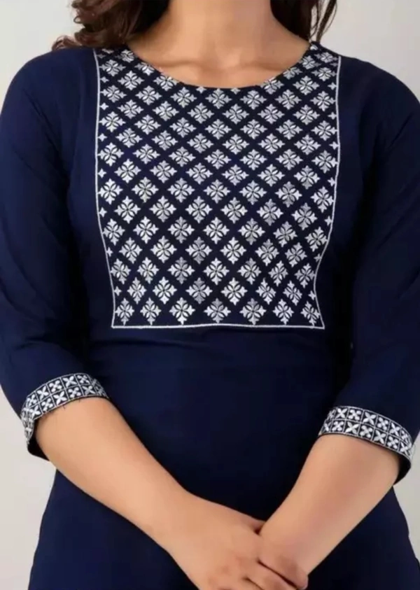 Neha Collection Women's Embroidery A-line Cotton Kurti - Blue, M