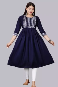 Neha Collection Women's Embroidery Kurti - Dark Blue, XXL