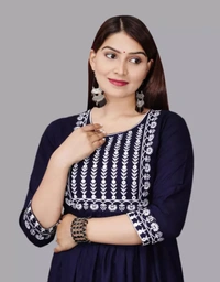 Neha Collection Women's Embroidery Kurti - Dark Blue, XXL