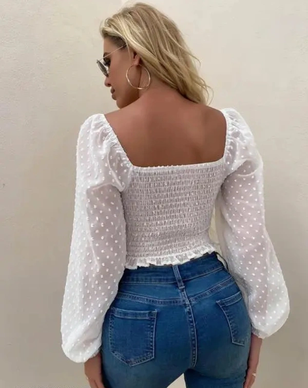 Neha Collection Women's Swiss Dots Long Sleeve Crop Top - White, S