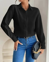 Neha Collection Women's Dimpy Garments Rayon Solid Button Front Women Shirt - Black, XL