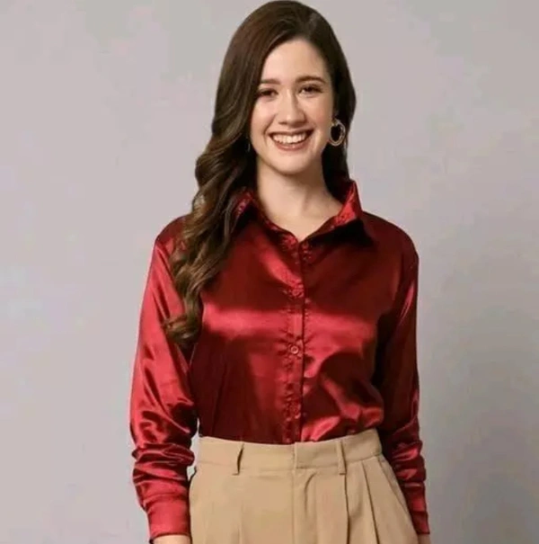 Neha Collection Women Solid Formal Shirt - Maroon, M
