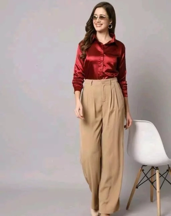 Neha Collection Women Solid Formal Shirt - Maroon, M