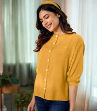 Neha Collection Women Stylish Puffed Sleeved Shirt - Yellow, S