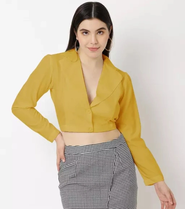 Neha Collection Women Lapel Neck Crop Shirt - yellow, L