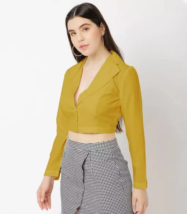 Neha Collection Women Lapel Neck Crop Shirt - yellow, L