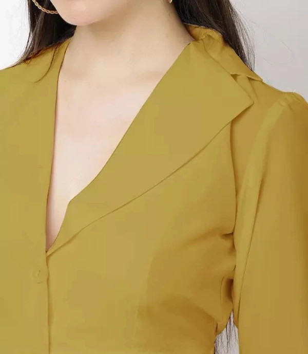 Neha Collection Women Lapel Neck Crop Shirt - yellow, L