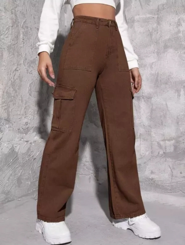Neha Collection Women 6 Pockets Bell Bottom Jeans - Brown, 28