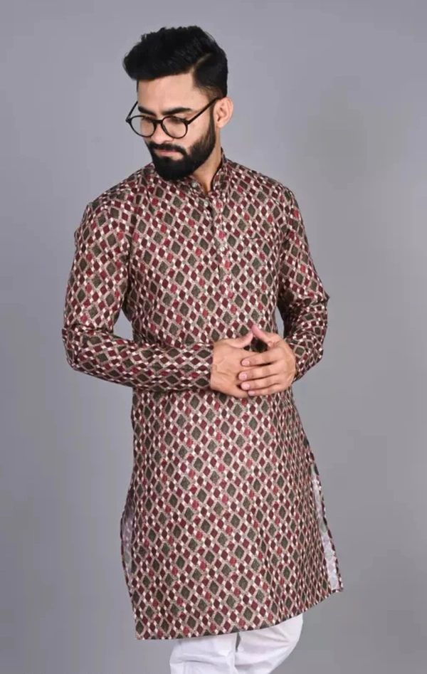 Neha Collection Men's Printed Mandarin Maroon Kurta - Light Maroon, XL