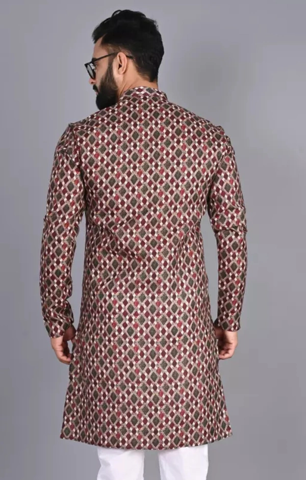Neha Collection Men's Printed Mandarin Maroon Kurta - Light Maroon, XL