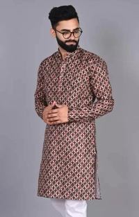 Neha Collection Men's Printed Mandarin Maroon Kurta - Light Maroon, XL