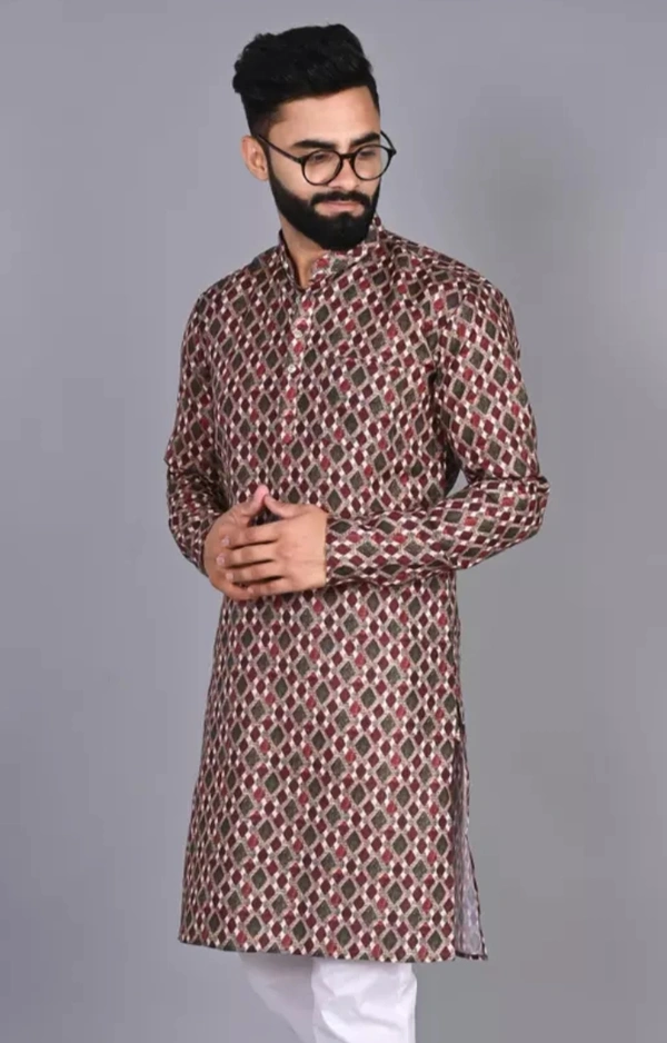 Neha Collection Men's Printed Mandarin Maroon Kurta - Light Maroon, XL