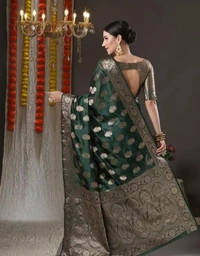 Neha Collection Women Fancy Banarasi Silk Saree - Lunar Green, Free Size