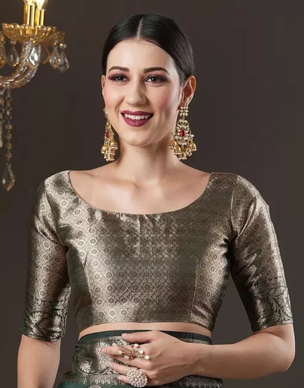 Neha Collection Women Fancy Banarasi Silk Saree - Lunar Green, Free Size
