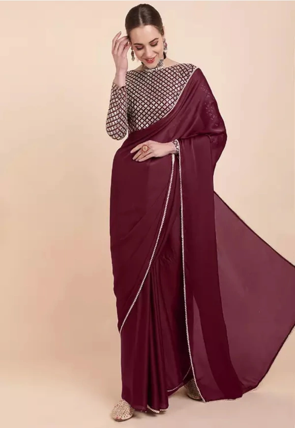 Neha Collection Women Trendy Fashionable Satin Saree - Maroon, Free Size